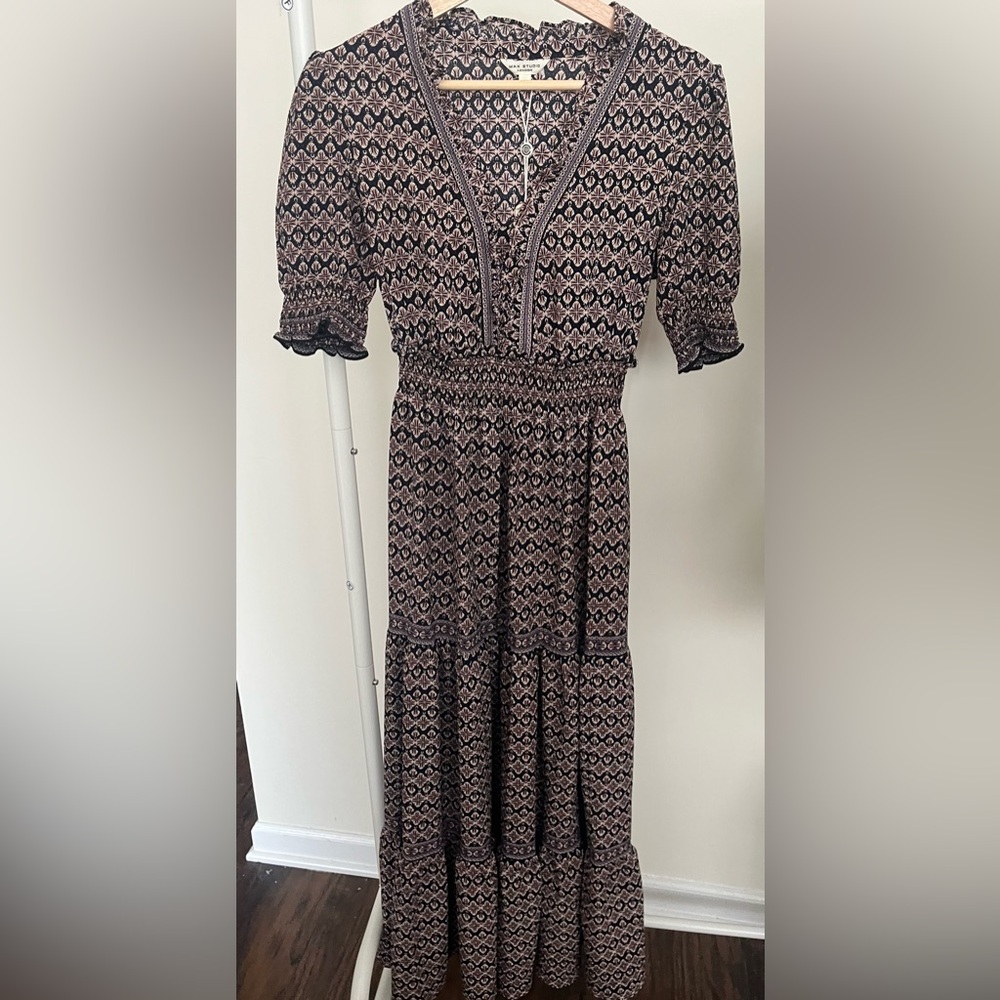 Max Studio Floral Short Sleeve Tiered Maxi Dress